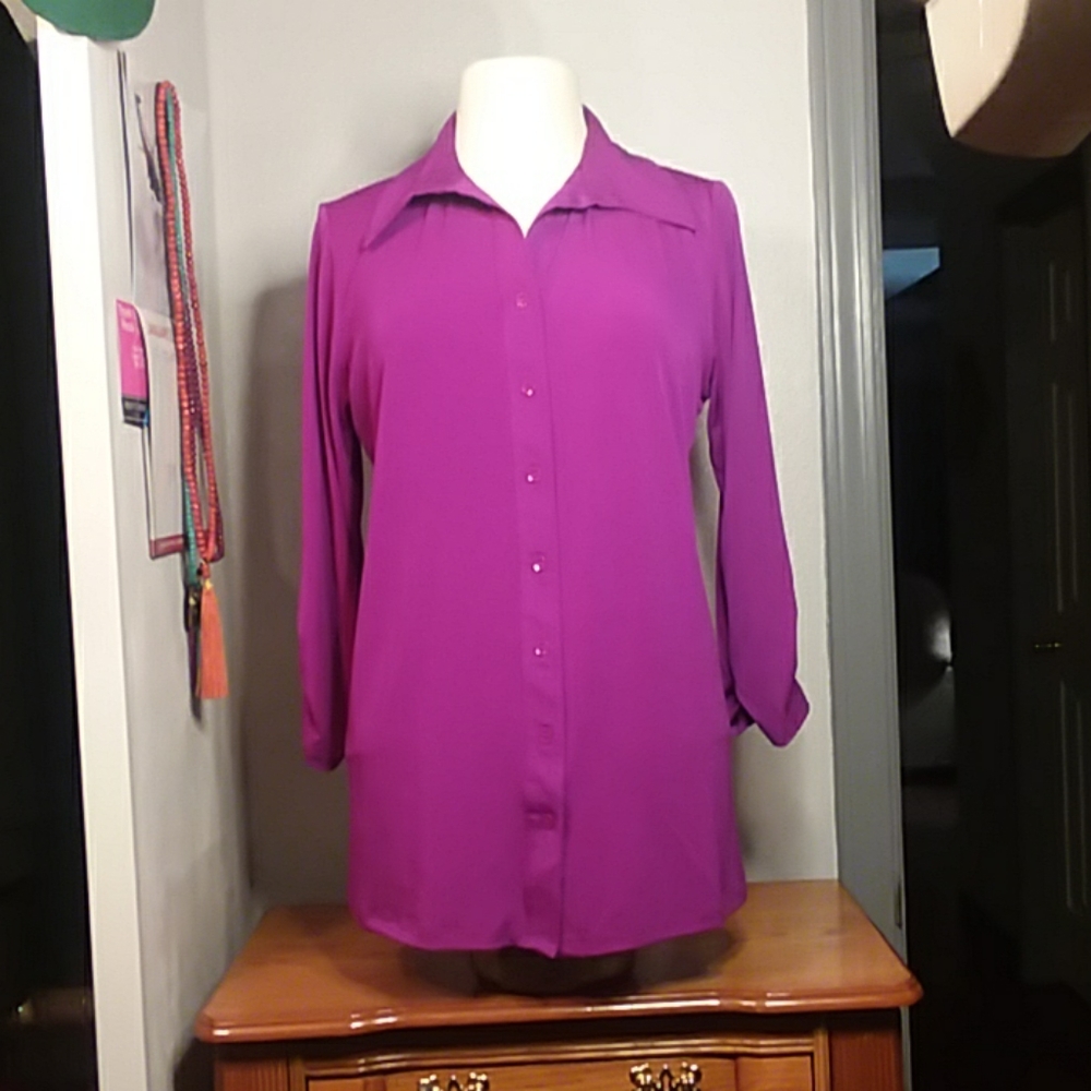 IMAN Button Front Blouse